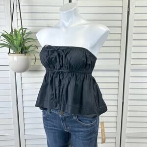 New Reformation Rowen Tube Top Black Cropped Split Hem Bow Blouse Size‎ M
